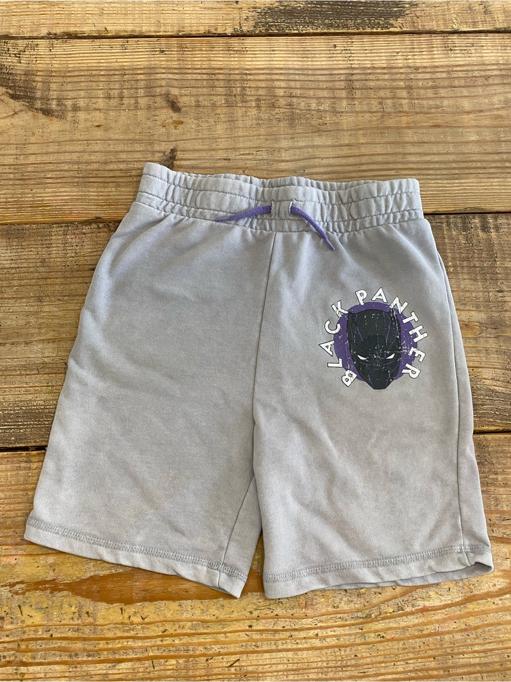 Boy 8 Avengers Marvel Black Panther Graphic Grey Shorts Drawstring Elastic Waist